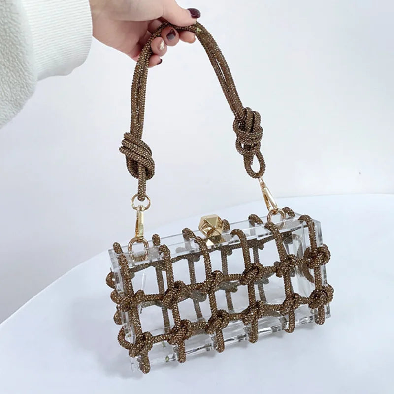 Check Pattern Woman 6 Colors Elegant Handbag Wedding Bridal Party Transparent Purse Dinner Banquet Cocktail Prom Evening Bag