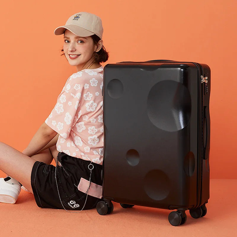 Cheese suitcase female small fresh luggage case male travel password box online celebrity leather box.