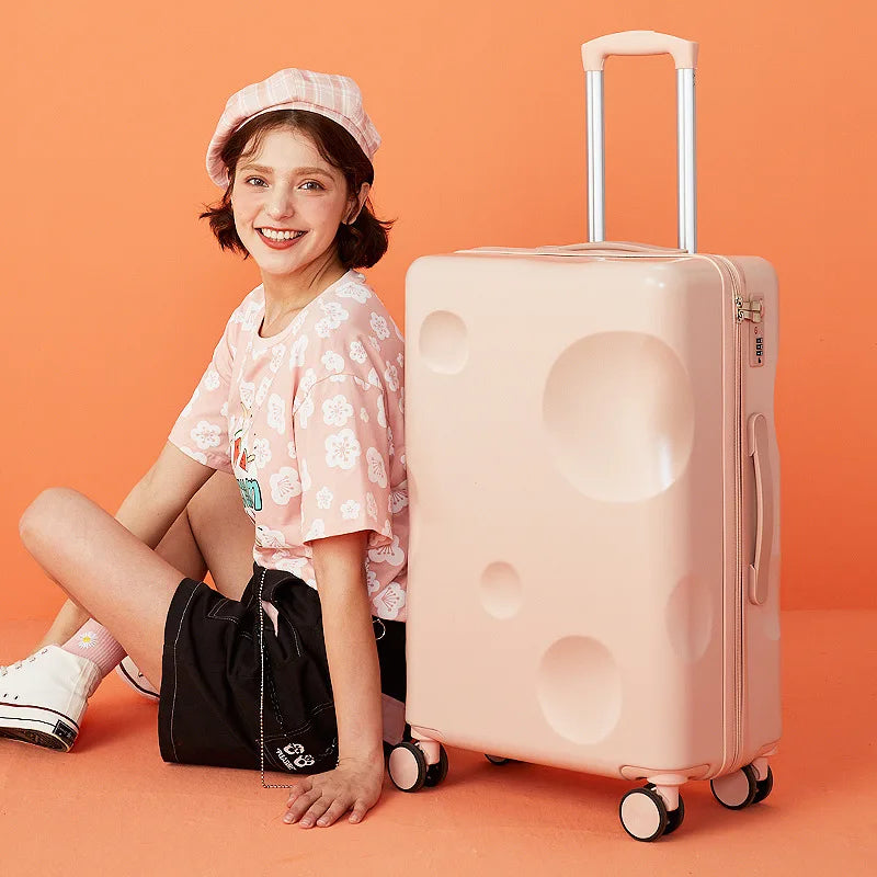 Cheese suitcase female small fresh luggage case male travel password box online celebrity leather box.
