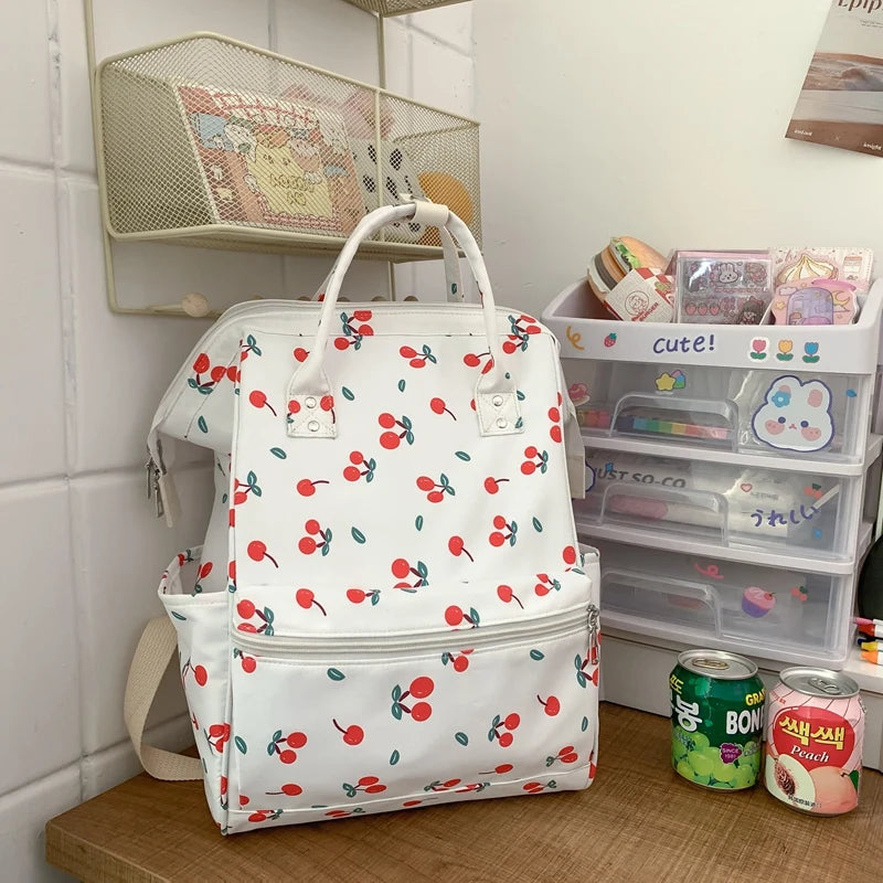 Cherry Printing Woman Backpack 2023 New Cute Schoolbag Student Book School Bag For Teenage Girls Boys High Quality Rucksack