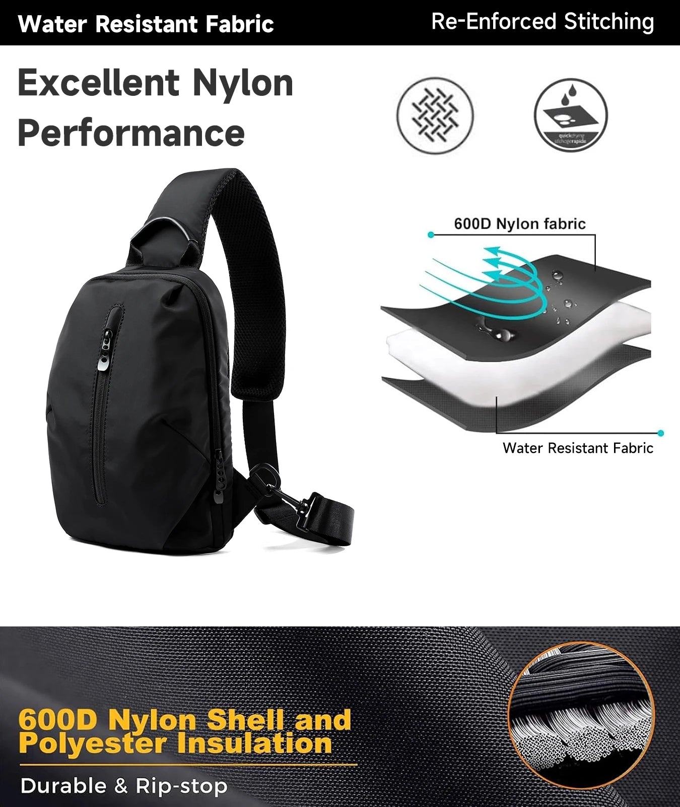 Chest Bag for Men, Waterproof Durable Oxford Crossbody Bag, Lightweight Breathable Sports Travel Shoulder Bag