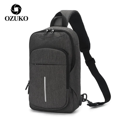 Chest bag for Men Messenger Chest Bag Pack Casual Bag Waterproof Oxford Single Shoulder Strap USB Charging Pack bag