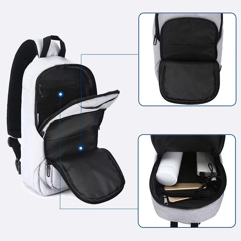 Chest bag for Men Messenger Chest Bag Pack Casual Bag Waterproof Oxford Single Shoulder Strap USB Charging Pack bag