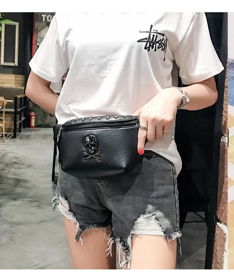 Chest mobile phone waist multifunctional men's single shoulder messenger women fanny pack Skull bag