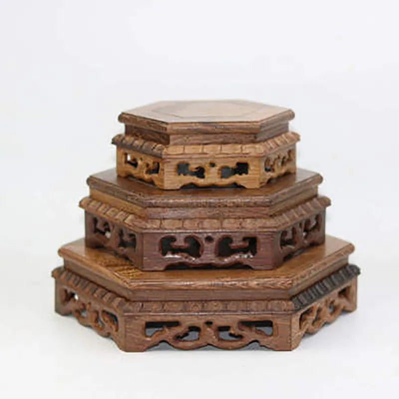 Chicken wing wood jade porcelain base set, hexagonal melon wheel table decoration, household decoration, flower pot frame