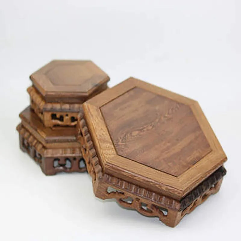 Chicken wing wood jade porcelain base set, hexagonal melon wheel table decoration, household decoration, flower pot frame