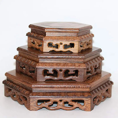 Chicken wing wood jade porcelain base set, hexagonal melon wheel table decoration, household decoration, flower pot frame