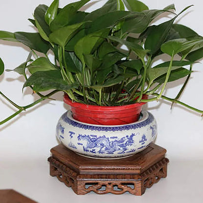 Chicken wing wood jade porcelain base set, hexagonal melon wheel table decoration, household decoration, flower pot frame