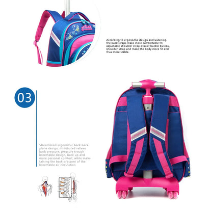 Children Boy School bag Set With Wheels Backpack For Student Girls Trolley Bag With Lunch Bag Pencil Case School Backpack Set