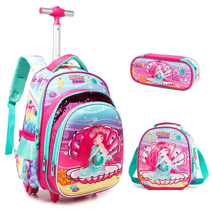 Children Boy School bag Set With Wheels Backpack For Student Girls Trolley Bag With Lunch Bag Pencil Case School Backpack Set