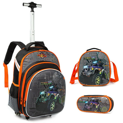 Children Boy School bag Set With Wheels Backpack For Student Girls Trolley Bag With Lunch Bag Pencil Case School Backpack Set