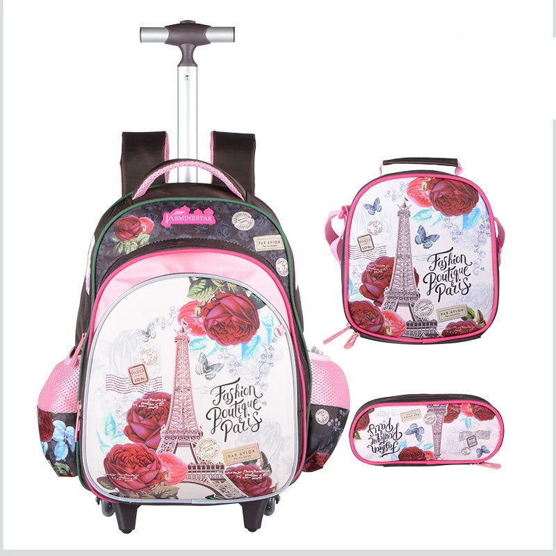 Children Boy School bag Set With Wheels Backpack For Student Girls Trolley Bag With Lunch Bag Pencil Case School Backpack Set
