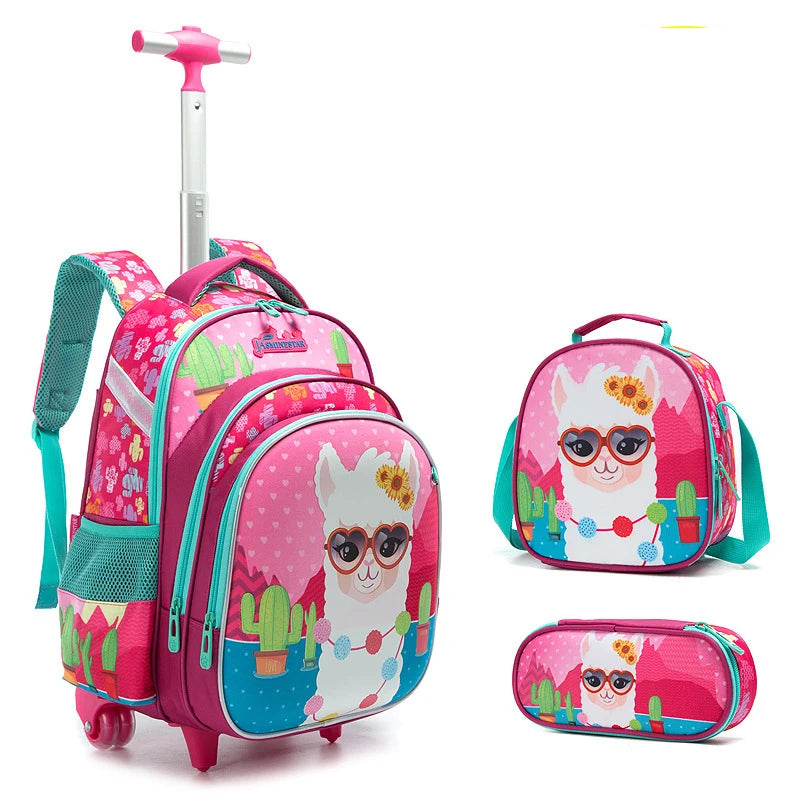 Children Boy School bag Set With Wheels Backpack For Student Girls Trolley Bag With Lunch Bag Pencil Case School Backpack Set