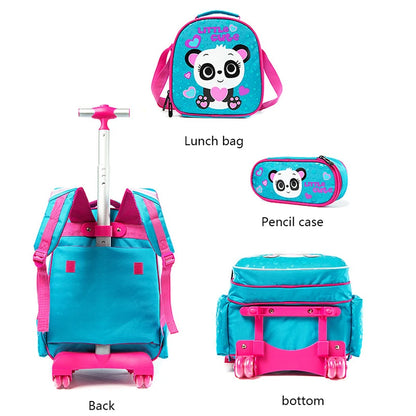 Children Boy School bag Set With Wheels Backpack For Student Girls Trolley Bag With Lunch Bag Pencil Case School Backpack Set