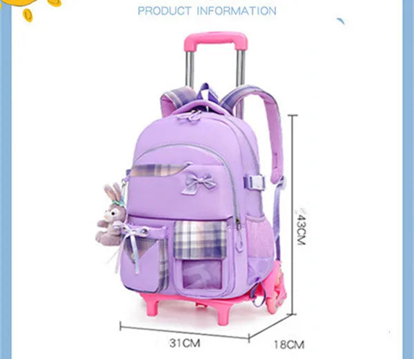 Children School Backpack with Wheels Elementary Schoolbag Detachable Mochila Feminina Trolley School Bags for Girls Kids Bagpack