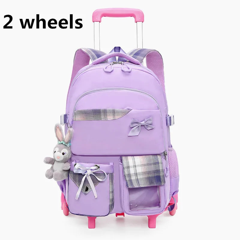 Children School Backpack with Wheels Elementary Schoolbag Detachable Mochila Feminina Trolley School Bags for Girls Kids Bagpack