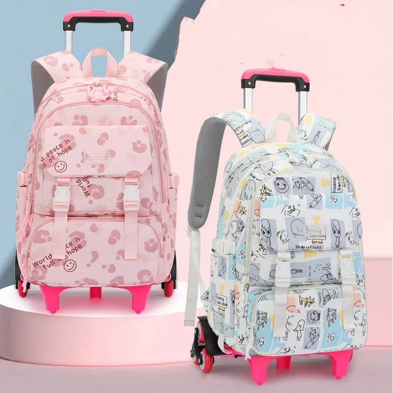 Children School Backpack with Wheels Rolling School Bag For Girls wheeled backpack Trolley Luggage Bag Students Backpack