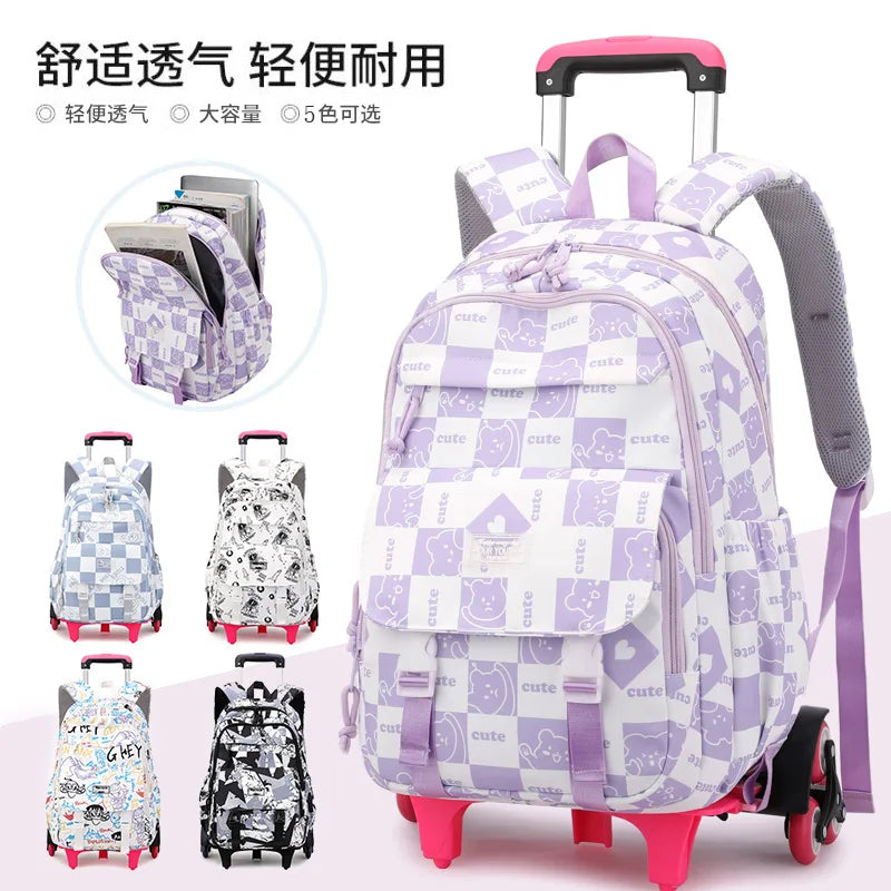 Children School Backpack with Wheels Rolling School Bag For Girls wheeled backpack Trolley Luggage Bag Students Backpack