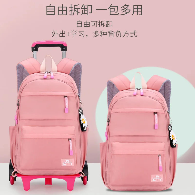 Children School Backpack with Wheels Rolling School Bag For Girls wheeled backpack Trolley Luggage Bag Students Backpack