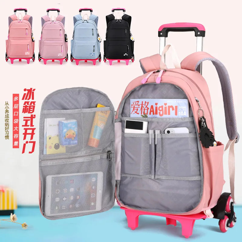 Children School Backpack with Wheels Rolling School Bag For Girls wheeled backpack Trolley Luggage Bag Students Backpack