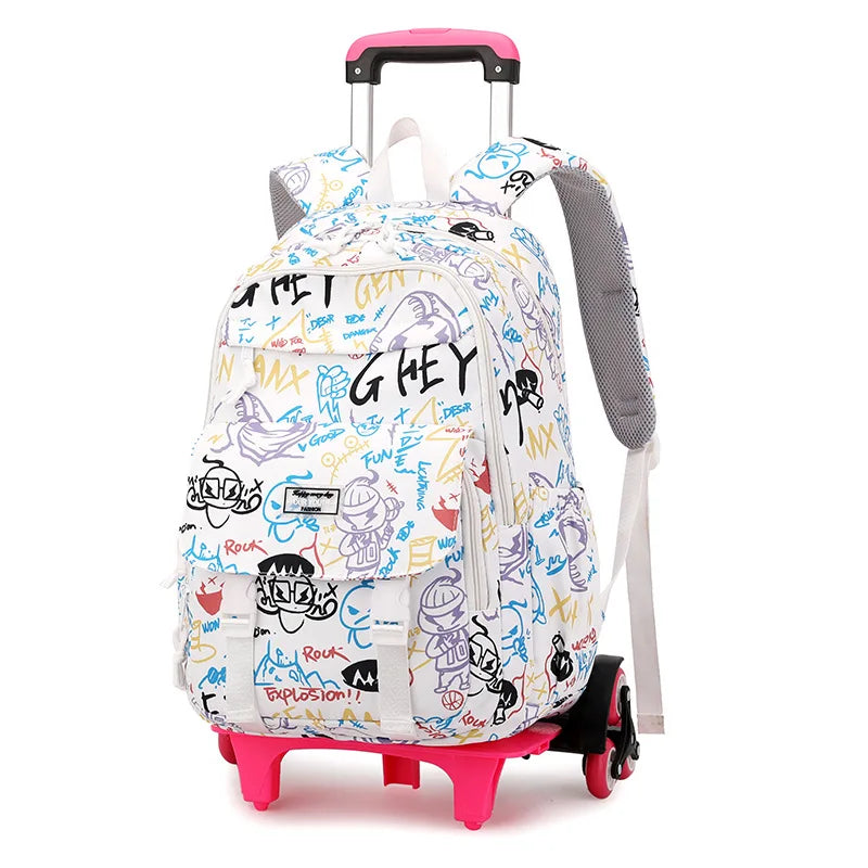 Children School Backpack with Wheels Rolling School Bag For Girls wheeled backpack Trolley Luggage Bag Students Backpack