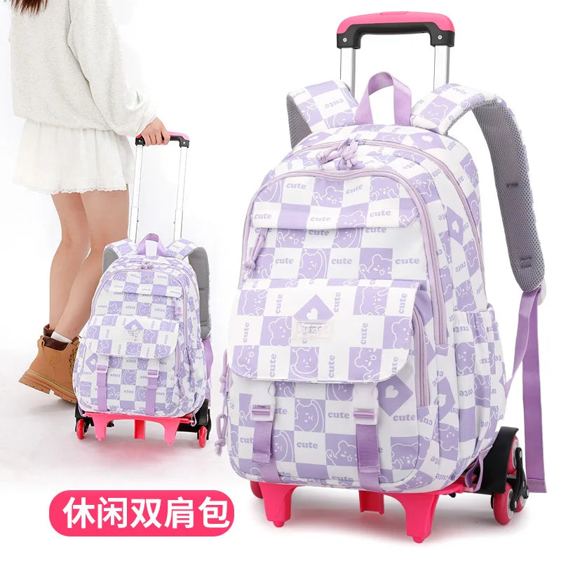 Children School Backpack with Wheels Rolling School Bag For Girls wheeled backpack Trolley Luggage Bag Students Backpack