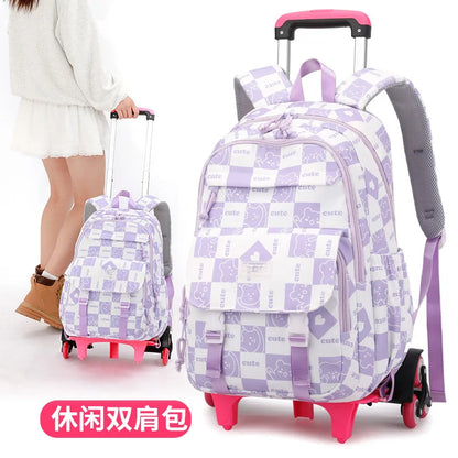 Children School Backpack with Wheels Rolling School Bag For Girls wheeled backpack Trolley Luggage Bag Students Backpack