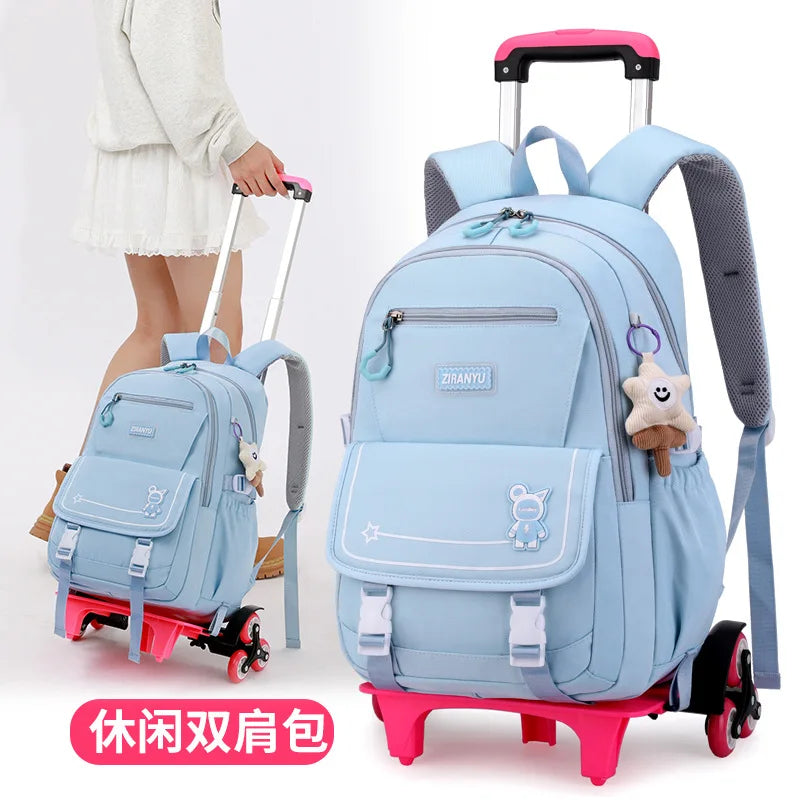Children School Backpack with Wheels Rolling School Bag For Girls wheeled backpack Trolley Luggage Bag Students Backpack