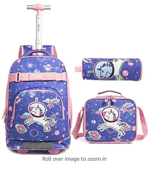 Children School Trolley bag sets with lunch bag Rolling luggage backpack school wheeled backpack girls School Rolling Bag Wheels