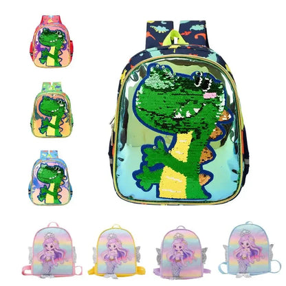 Children Sequins Cartoon Bookbag Kids Travel Backpack Glitter Mermaid Dinosaur SchoolBags for Kindergarten Primary School