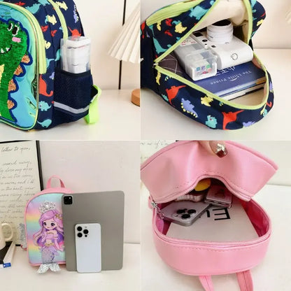 Children Sequins Cartoon Bookbag Kids Travel Backpack Glitter Mermaid Dinosaur SchoolBags for Kindergarten Primary School