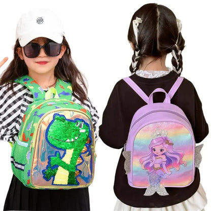 Children Sequins Cartoon Bookbag Kids Travel Backpack Glitter Mermaid Dinosaur SchoolBags for Kindergarten Primary School