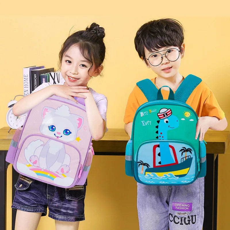 Children's Backpack Cartoon Cat Dinosaur Animal Printed Lightweight Backpack Kindergarten Male Treasure Multi-layer Schoolbag
