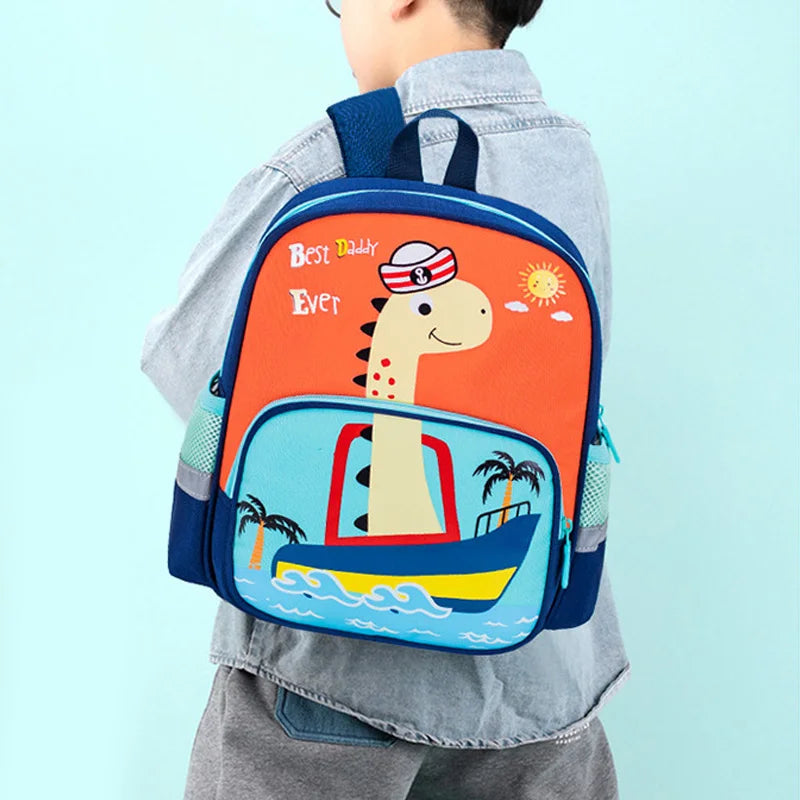 Children's Backpack Cartoon Cat Dinosaur Animal Printed Lightweight Backpack Kindergarten Male Treasure Multi-layer Schoolbag