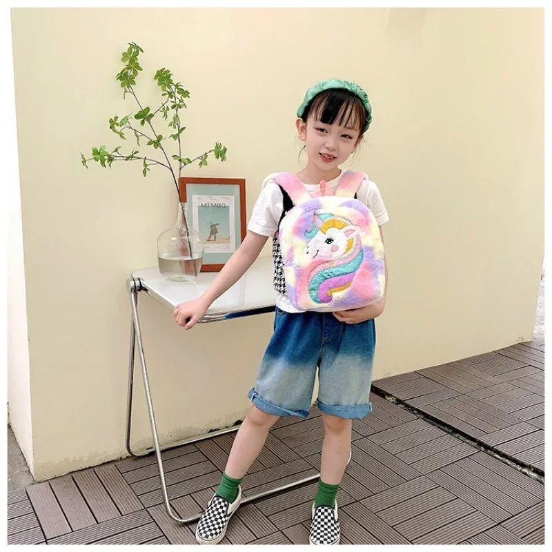 Children's Backpack Embroidered Color Cartoon Unicorn Backpack Lightweight Kindergarten Girl Cute Plush School Bag