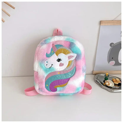Children's Backpack Embroidered Color Cartoon Unicorn Backpack Lightweight Kindergarten Girl Cute Plush School Bag