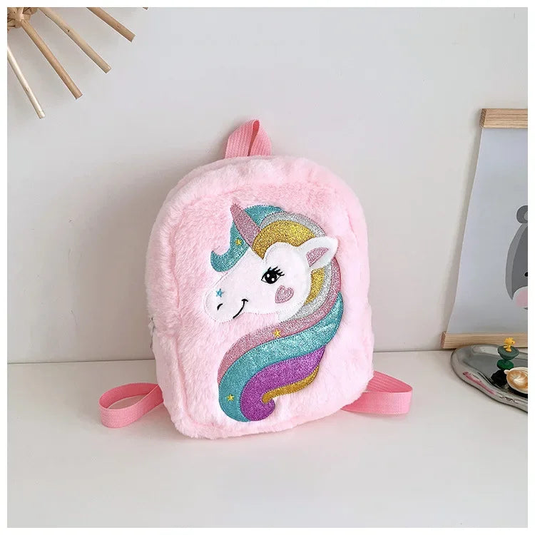 Children's Backpack Embroidered Color Cartoon Unicorn Backpack Lightweight Kindergarten Girl Cute Plush School Bag