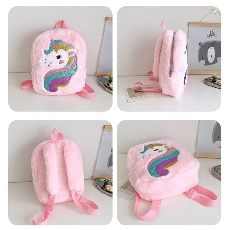 Children's Backpack Embroidered Color Cartoon Unicorn Backpack Lightweight Kindergarten Girl Cute Plush School Bag