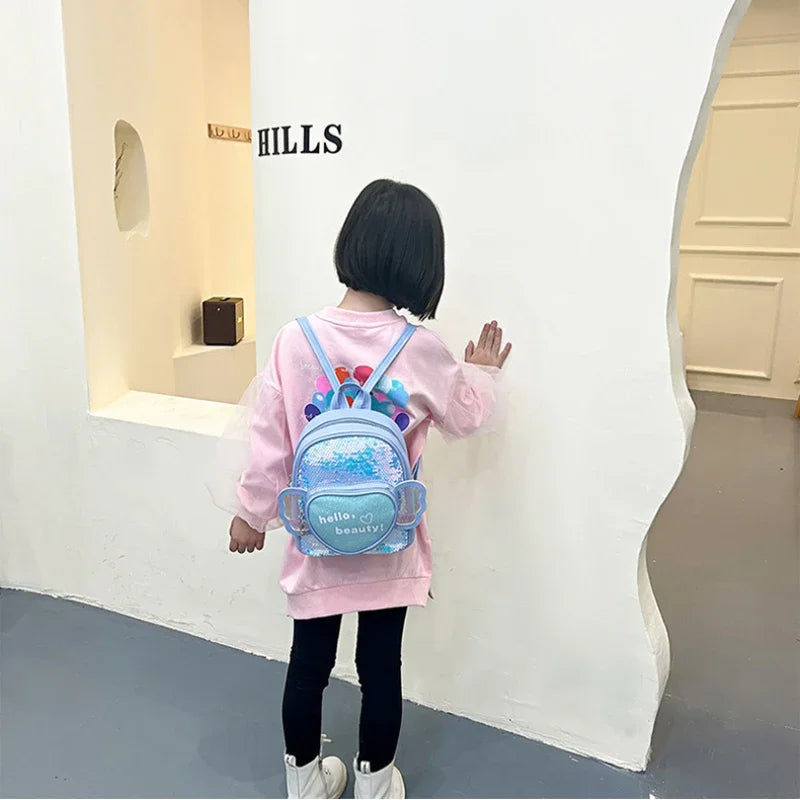 Children's Backpack Love Sequins Cartoon Backpack Kindergarten Girls School Bag Casual Travel Rucksack Princess Dance Bag