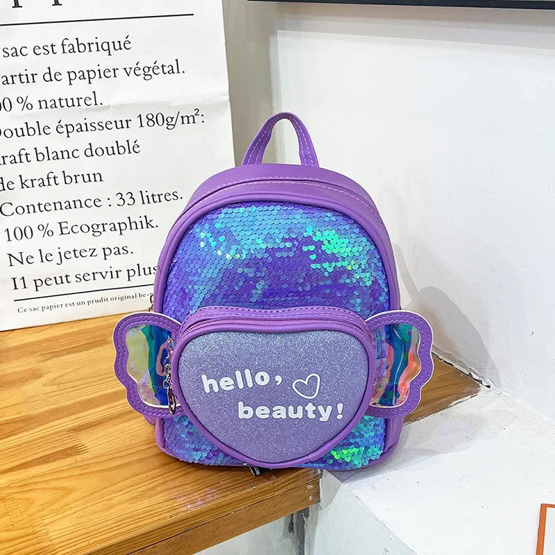 Children's Backpack Love Sequins Cartoon Backpack Kindergarten Girls School Bag Casual Travel Rucksack Princess Dance Bag