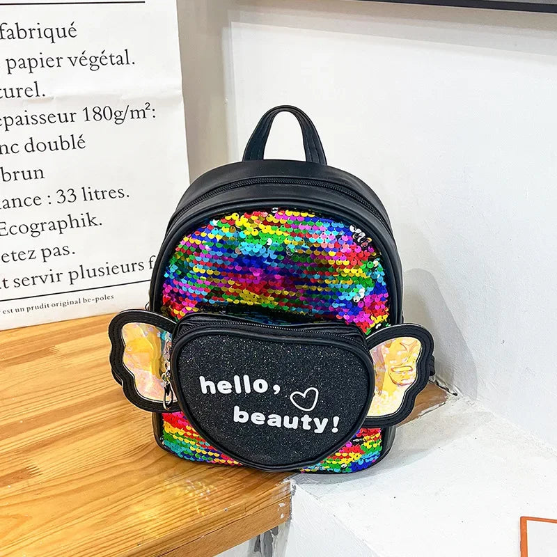 Children's Backpack Love Sequins Cartoon Backpack Kindergarten Girls School Bag Casual Travel Rucksack Princess Dance Bag