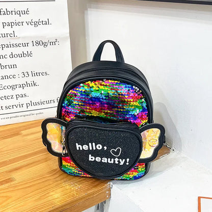Children's Backpack Love Sequins Cartoon Backpack Kindergarten Girls School Bag Casual Travel Rucksack Princess Dance Bag