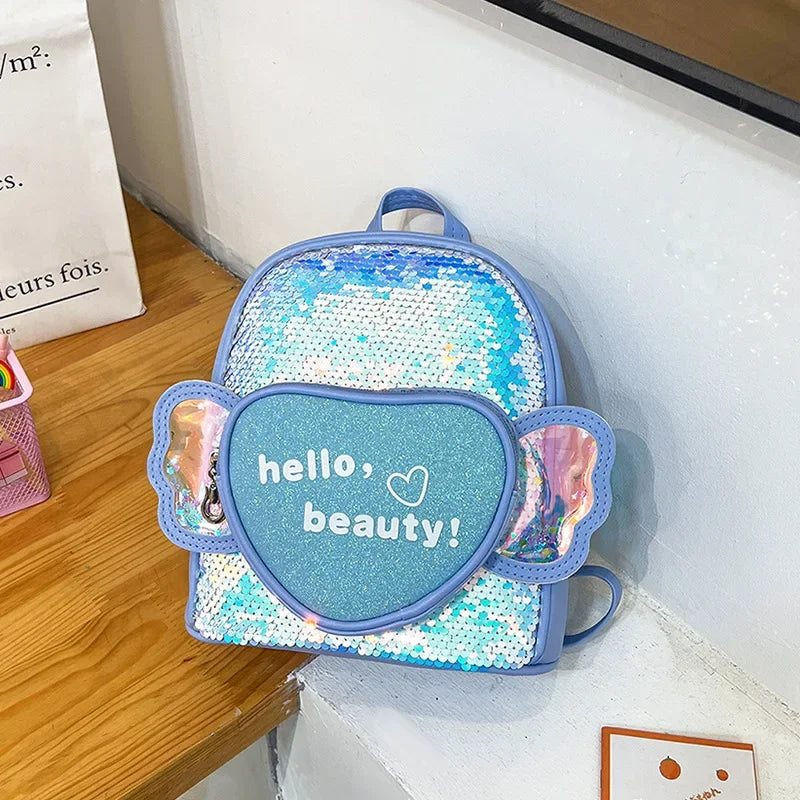 Children's Backpack Love Sequins Cartoon Backpack Kindergarten Girls School Bag Casual Travel Rucksack Princess Dance Bag