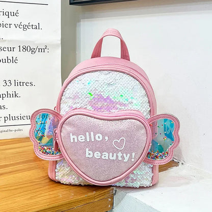 Children's Backpack Love Sequins Cartoon Backpack Kindergarten Girls School Bag Casual Travel Rucksack Princess Dance Bag