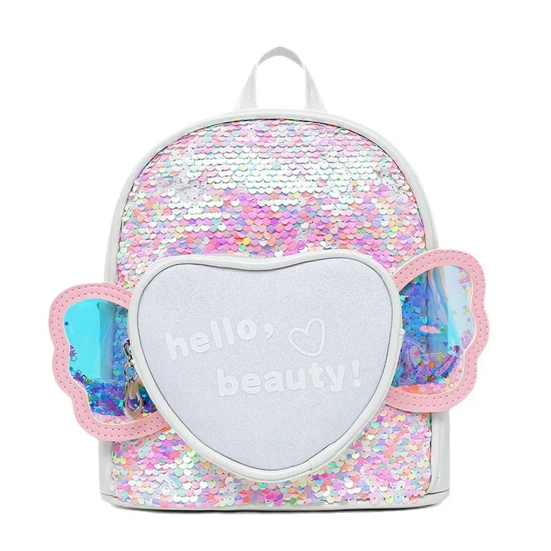 Children's Backpack Love Sequins Cartoon Backpack Kindergarten Girls School Bag Casual Travel Rucksack Princess Dance Bag