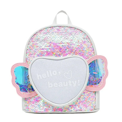 Children's Backpack Love Sequins Cartoon Backpack Kindergarten Girls School Bag Casual Travel Rucksack Princess Dance Bag