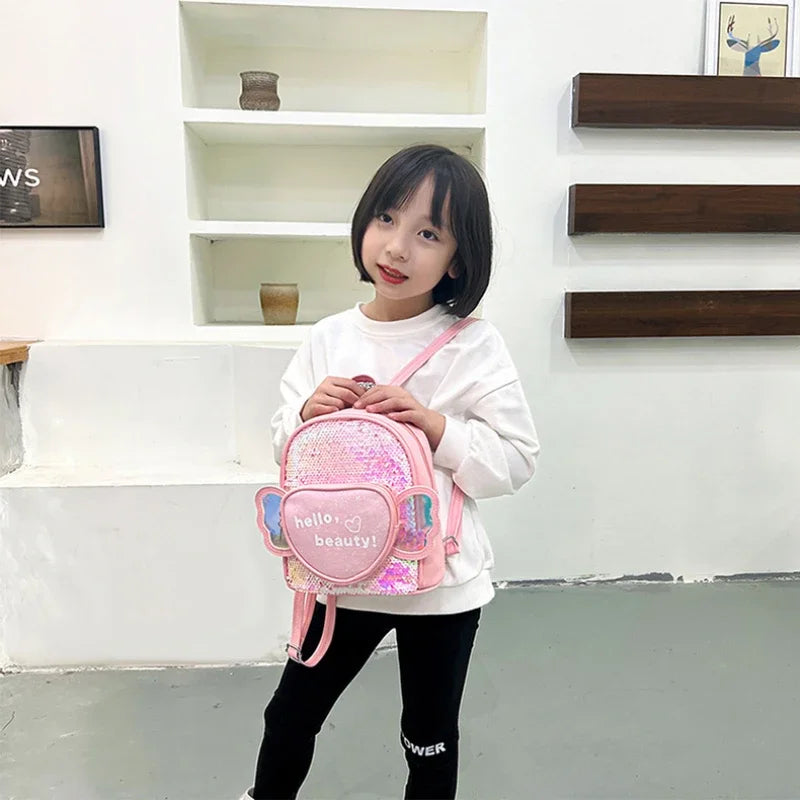 Children's Backpack Love Sequins Cartoon Backpack Kindergarten Girls School Bag Casual Travel Rucksack Princess Dance Bag