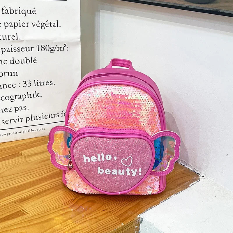 Children's Backpack Love Sequins Cartoon Backpack Kindergarten Girls School Bag Casual Travel Rucksack Princess Dance Bag