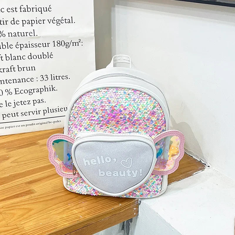 Children's Backpack Love Sequins Cartoon Backpack Kindergarten Girls School Bag Casual Travel Rucksack Princess Dance Bag