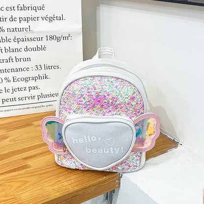 Children's Backpack Love Sequins Cartoon Backpack Kindergarten Girls School Bag Casual Travel Rucksack Princess Dance Bag